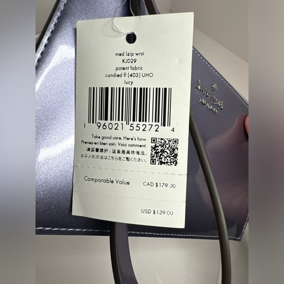 #134 Kate Spade NWT Lucy Medium L Zip Wristlet Patent Fabric Candied Flower - Picture 10 of 14